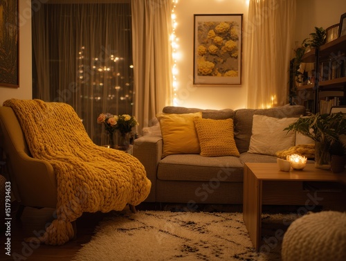 Cozy living room illuminate...