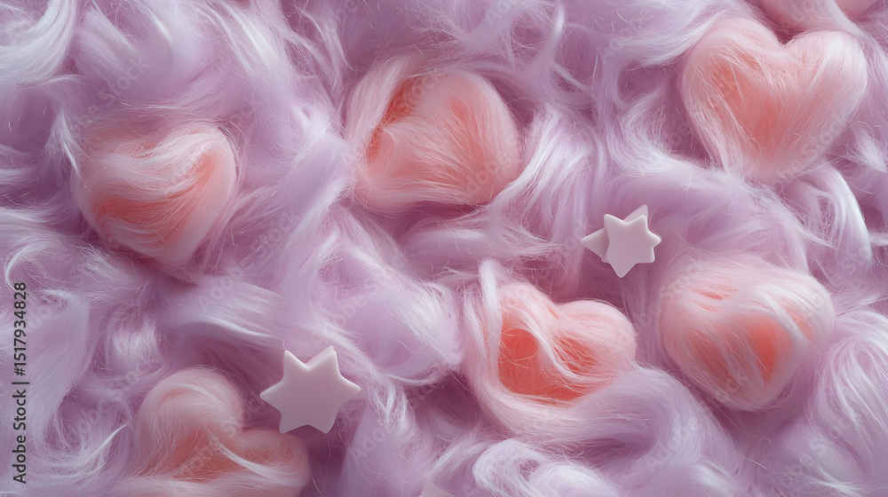 Pink Hearts On Fluffy Light Purple Cotton Candy Pink Hearts On Fluffy Light Purple Cotton Candy