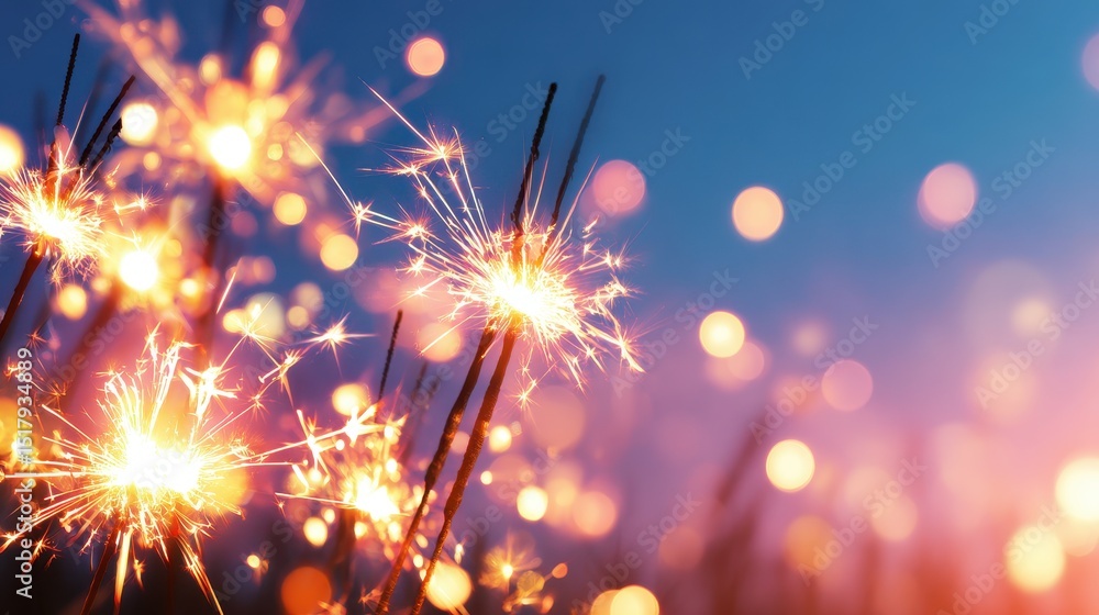 Obraz premium Sparkling fireworks illuminate the night sky, creating a festive atmosphere with glowing bokeh