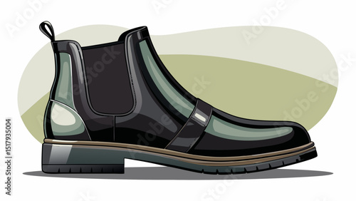 Zoomed-in image of sleek black Chelsea boots with elastic side panels and pull tabs, presented on white background, highlighting leather shine, ankle height, and contemporary urban fashion vibe.