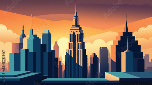 New york city skyline illustration art deco style design