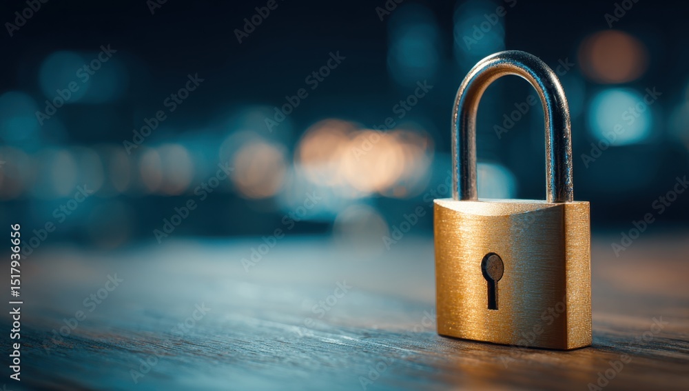 Fototapeta premium Padlock on wood table security concept