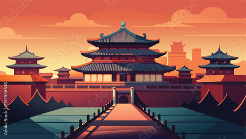 Chinese architecture illustration of forbidden city beijing