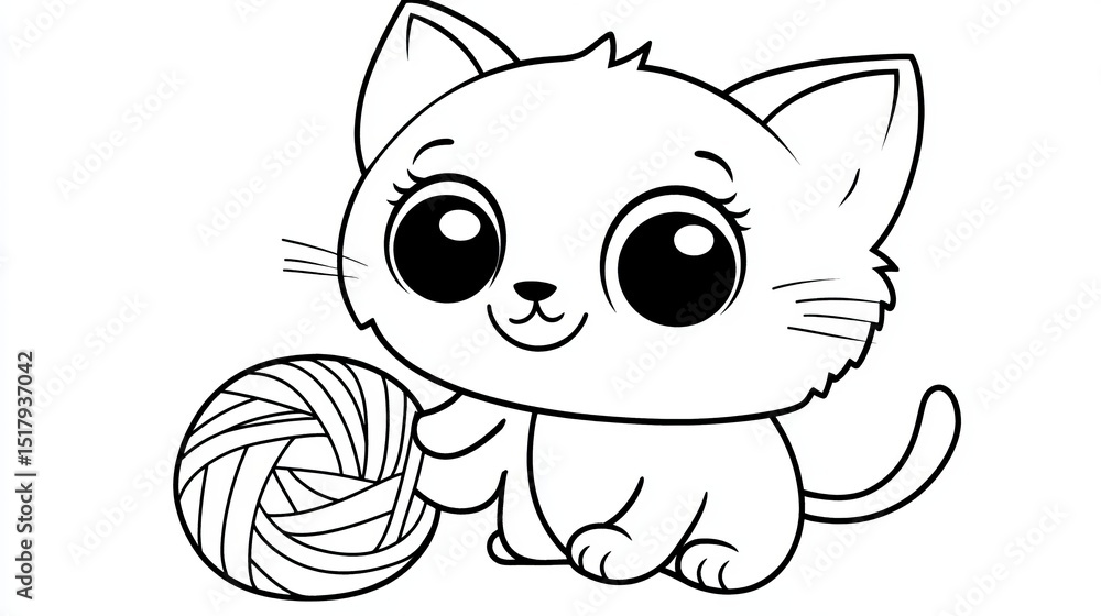 Obraz premium sketch of a kitten playing knitting ball