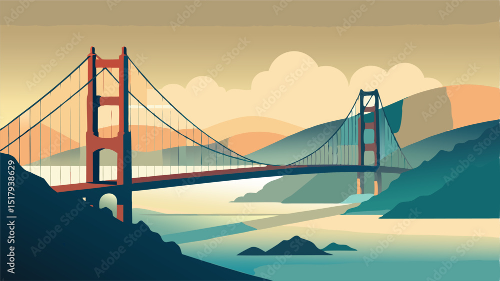 Fototapeta premium Golden gate bridge illustration san francisco california usa