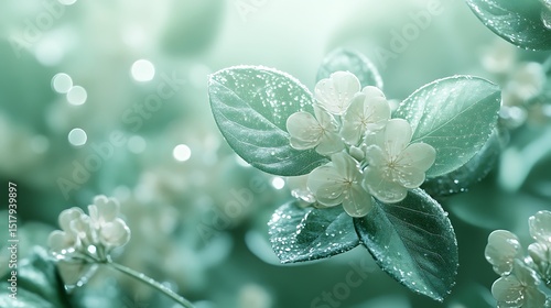 Mystical blossoms with delicate petals, luminous dew drops, and ethereal glow