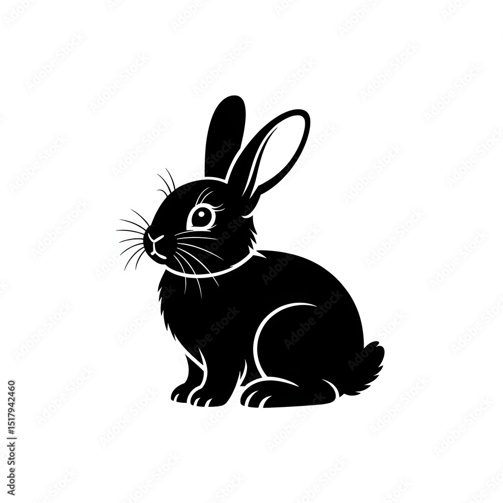 Fototapeta premium Cute Rabbit Silhouette – Black Bunny Vector Art for Nature and Animal Designs