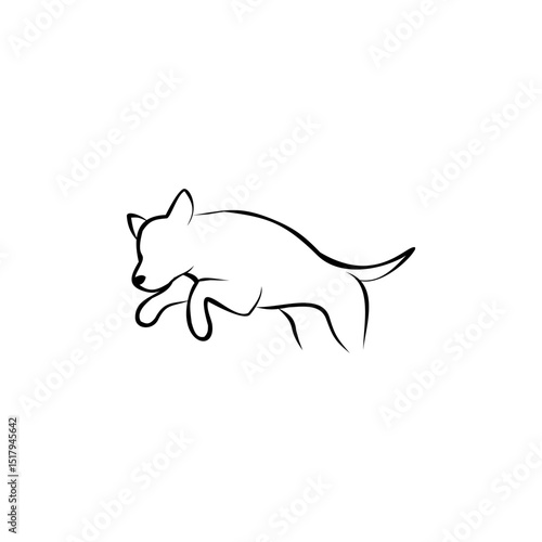 Line Art Illustration of a Jumping Dog