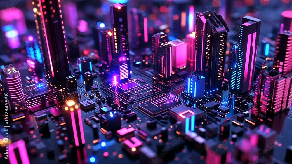 Futuristic Cityscape with Neon Lights and Circuits Futuristic Cityscape with Neon Lights and Circuits