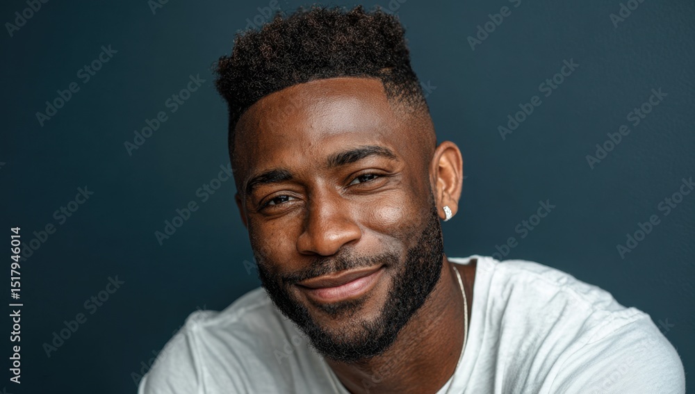 Obraz premium Smiling man posing against a dark backdrop