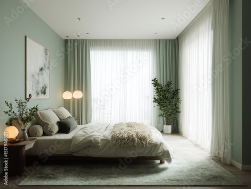 A modern bedroom with soft ...