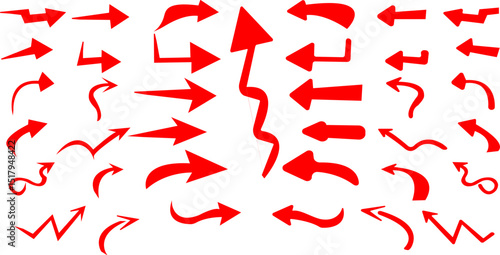 赤色の手描き矢印アイコンセット・線画
