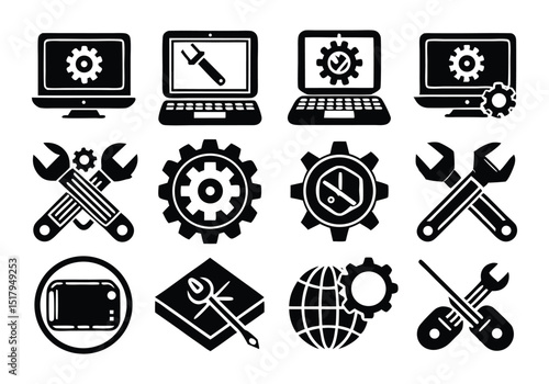 Computer Repair and Maintenance Icon Set High-Quality Vector Graphics for Websites and Applications