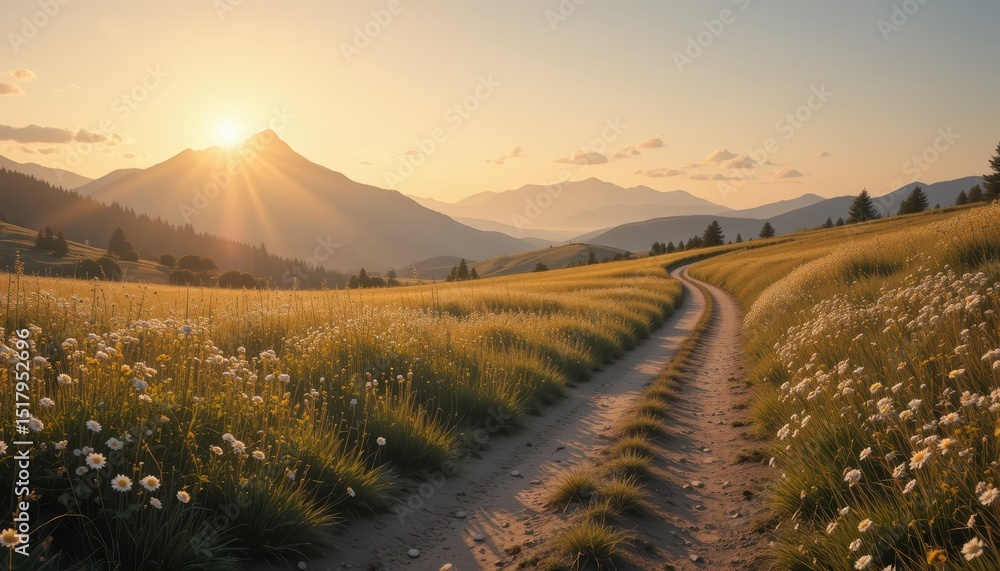 Obraz premium Mountain Landscape with Path and Field