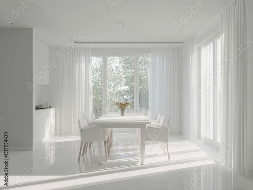 A sunlit, minimalist dining...