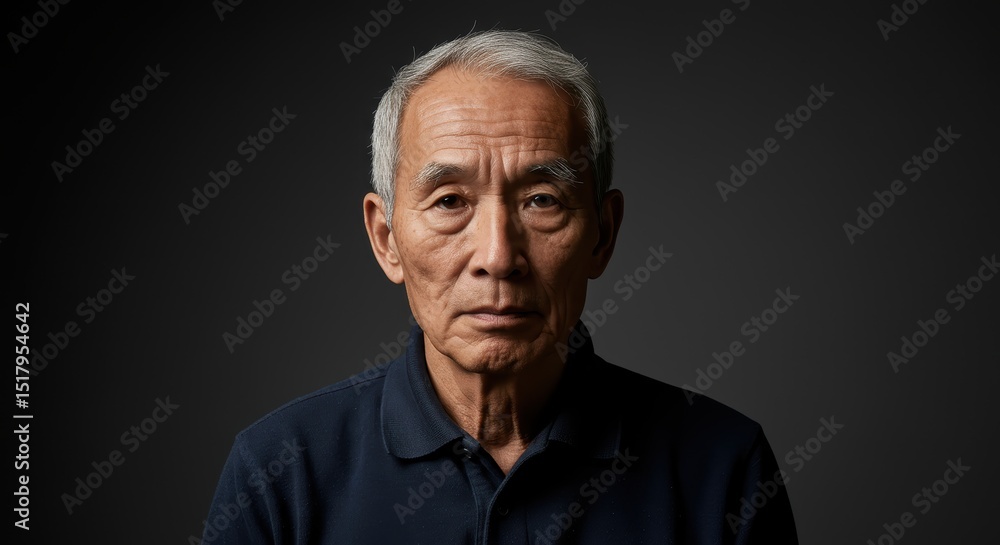 Portrait of Elderly Asian Man Against Dark Background Portrait of Elderly Asian Man Against Dark Background