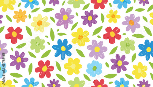 Wallpaper Mural Flower crayon kid drawing. Spring summer pastel chalk pattern. Cute color doodle daisy chamomile flowers. Hand drawn child pencil bg. Childish background illustration.children, blackboard,  Torontodigital.ca