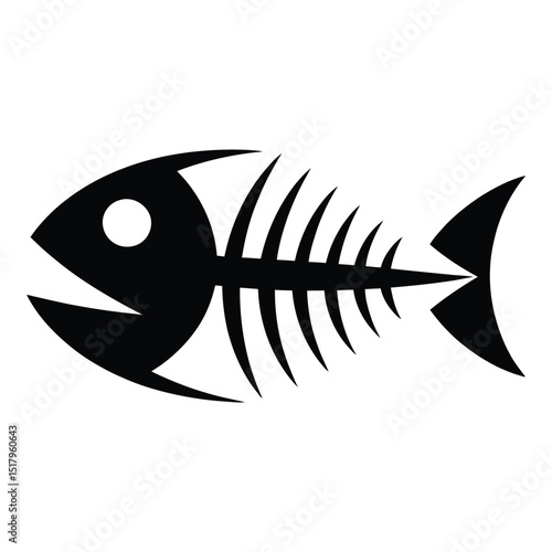 Cubist Fish Bone Silhouette, Vector, Illustration, Icon, Logo, White Background.