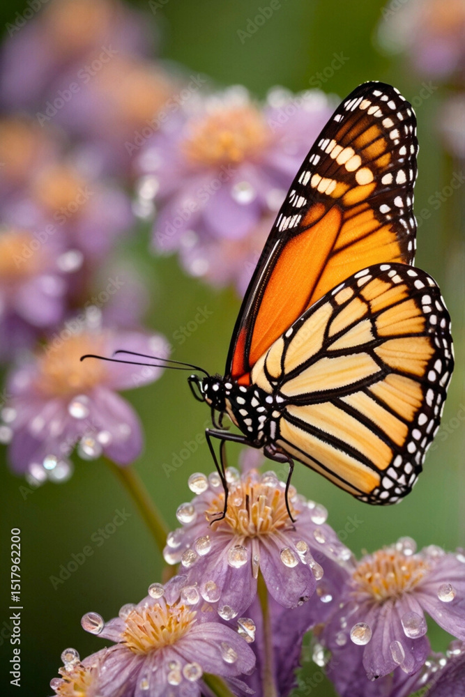 Naklejka premium Close-Up of a Butterfly with Vibrant Wings on a Flower