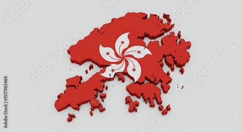 3D Render of Hong Kong Detailed Map with Flag