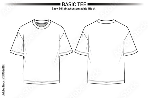 T-shirt flat technical drawing template : Front Back
