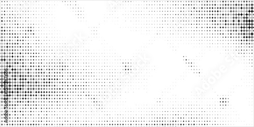 Grunge halftone gradient background. Faded grit noise texture. White and black sandy wallpaper. Retro pixelated backdrop. Anime or manga style comic overlay. Vector graphic design textured template