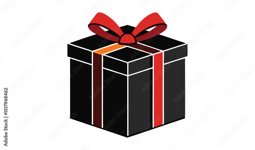 Obraz premium Isometric Black Gift Box with Red Ribbon and Decorative Trim Illustration
