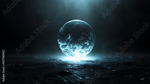 Mystical Glowing Orb in Dark Environment Creating Surreal Ambiance