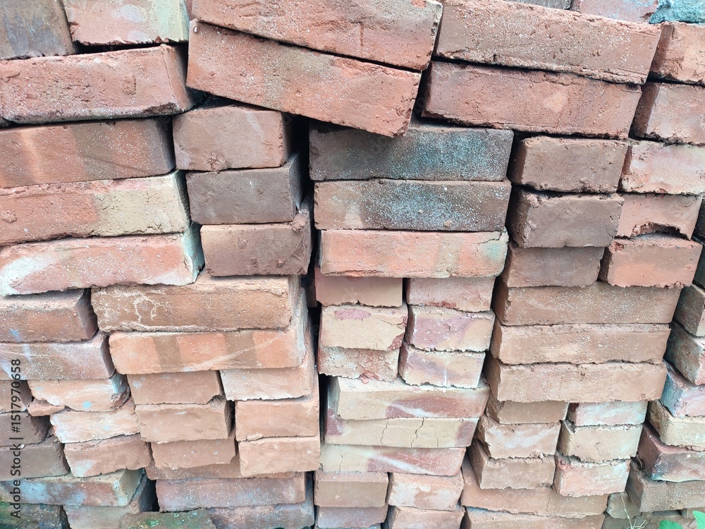Fototapeta premium pile of bricks for construction, red brick made of clay