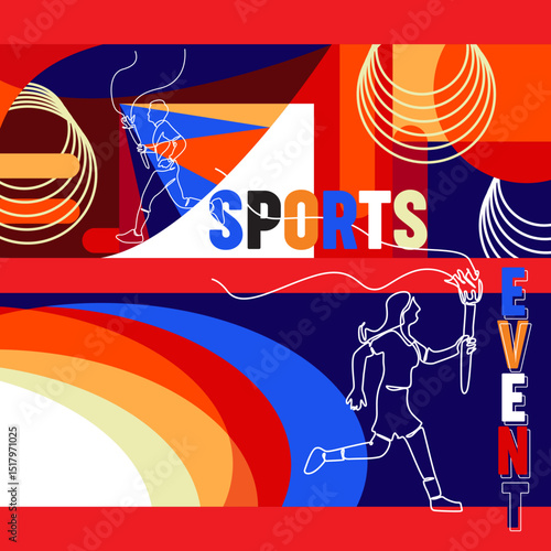 Modern Sports Event Banner Design with Athlete Silhouette with Torch
