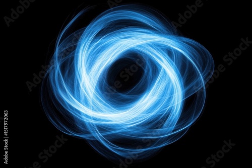 Abstract design of blue energy swirl over black background. Use this image for a science or technology related project.