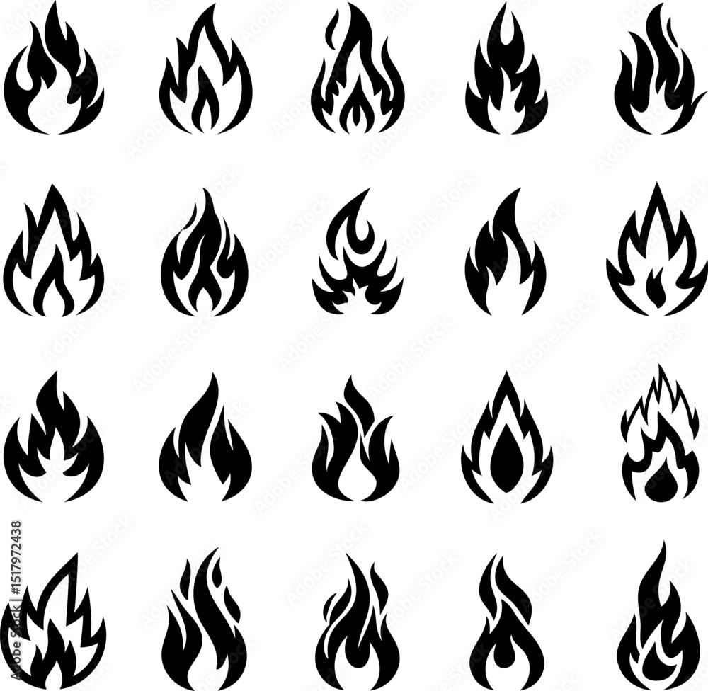 Collection of simple minimalistic and modern fire flames for graphic design Collection of simple minimalistic and modern fire flames for graphic design