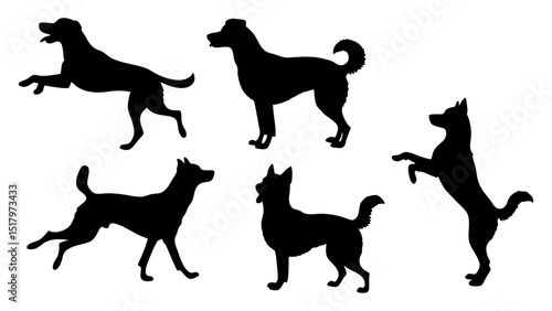 set of dog different pose silhouette vector