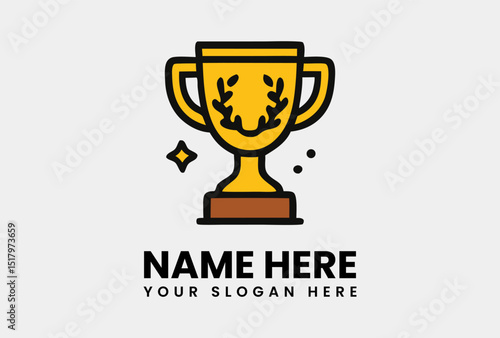 Golden trophy cup with a laurel wreath emblem, signifying an honorable victory or distinguished achievement. Success concept