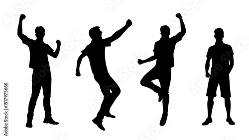 Silhouettes Happy Men Silhouettes Success Happy Emotion Win Collection Jump Celebration Vector Illustration
