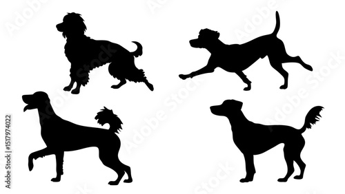 set of dog different pose silhouette vector