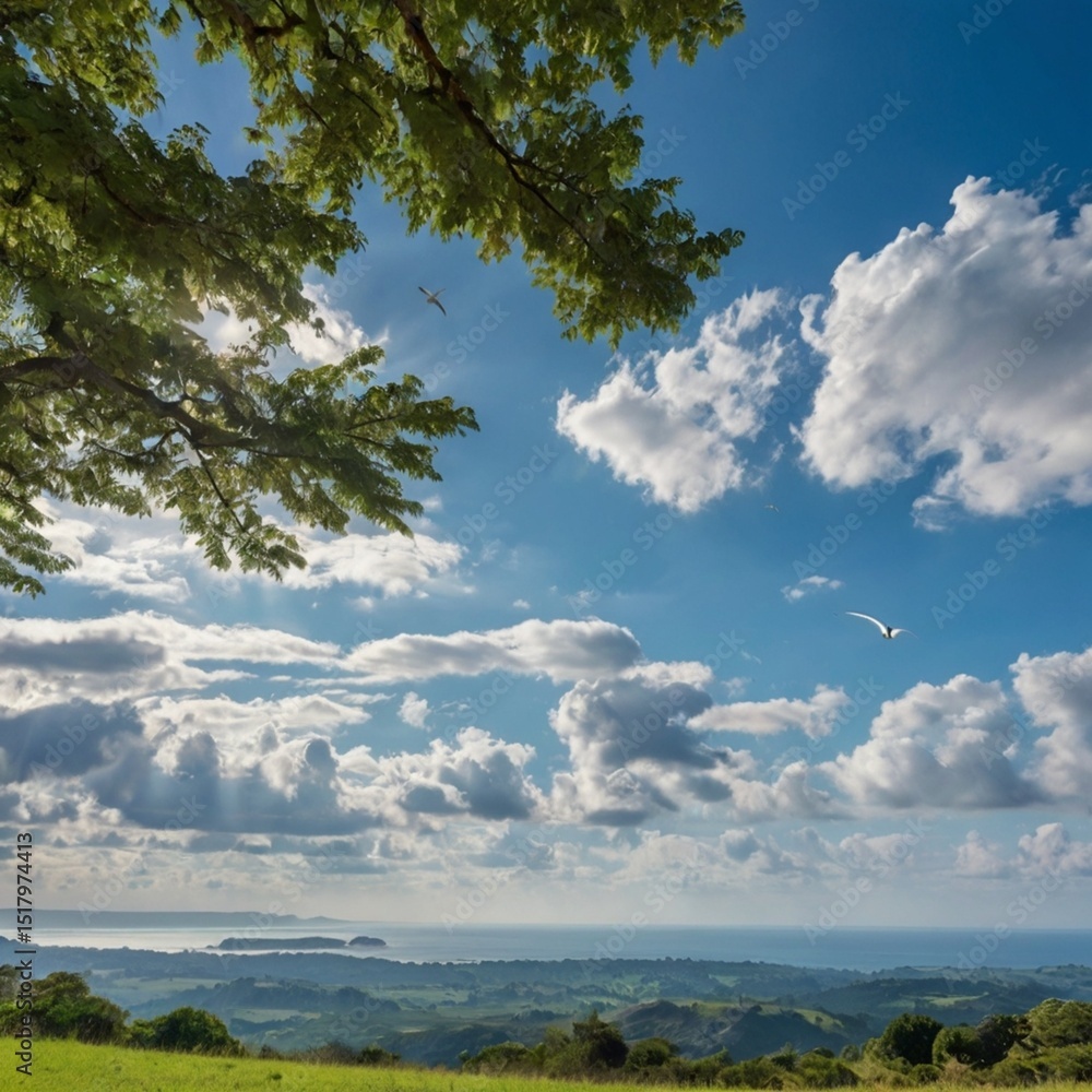 Obraz premium green field and blue sky