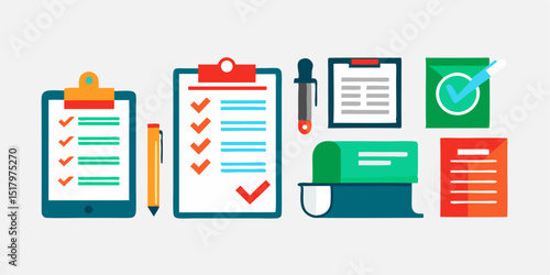 Checklist clipboard with pencil, stars, and colorful elements, representing planning, organization, and task management
