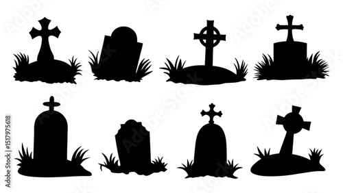 Set of grave tomb silhouette vector design big pack of illustration