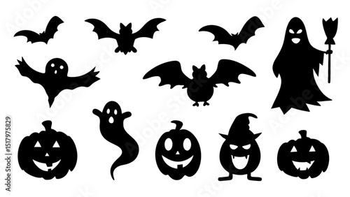 set of halloween icon silhouette vector on tranparent background