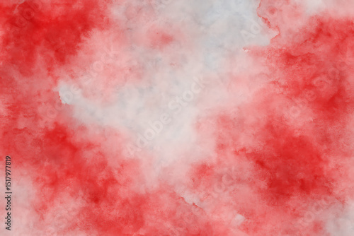 Cloudy Red and White Watercolor Background with Textured Gradient Wash for Digital Art