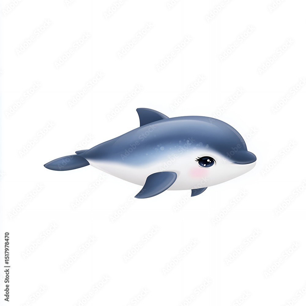 Cute Cartoon Dolphin Illustration Blue Grey White Colors Digital Art Cute Cartoon Dolphin Illustration Blue Grey White Colors Digital Art