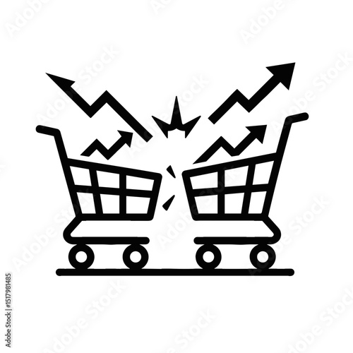Conflict between shopping carts symbolizing trade war and economic rivalry