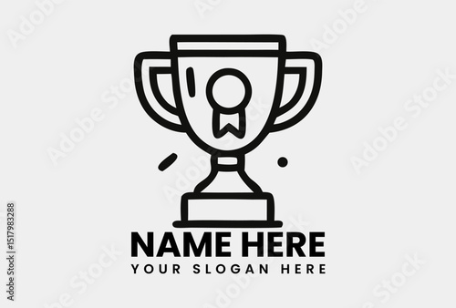 Distinctive black outline trophy cup icon with a prominent medal, signifying exceptional award recognition and high-level success. Business concept