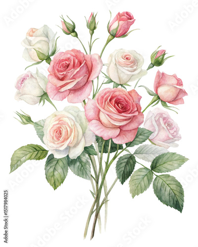 Watercolor illustration flowers on pure white background	
