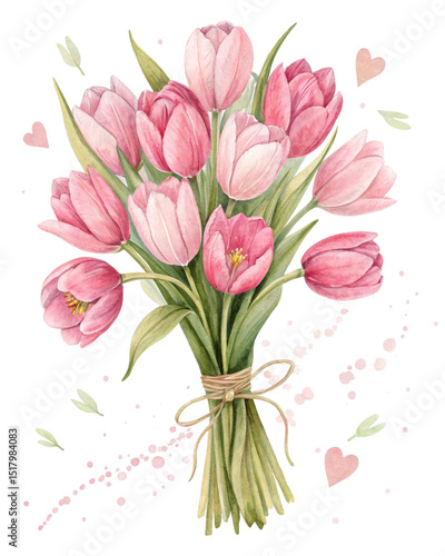 Watercolor illustration flowers on pure white background	
