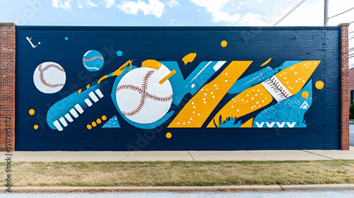 Vibrant Baseball Mural Enhancing Urban Scenery with Creative Artistry
