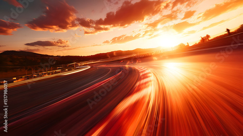 Fototapeta Naklejka Na Ścianę i Meble -  Dramatic sunset over race track evoking speed and motion with blurry light trails