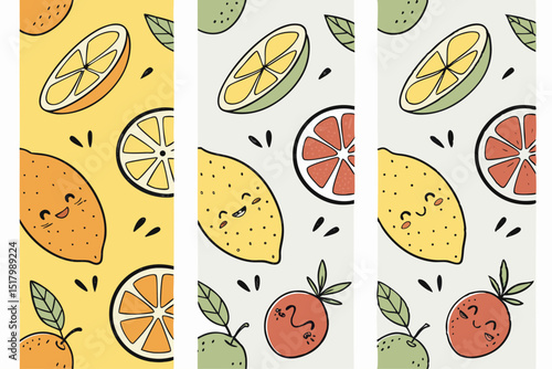 Cute cartoon citrus fruit background banners