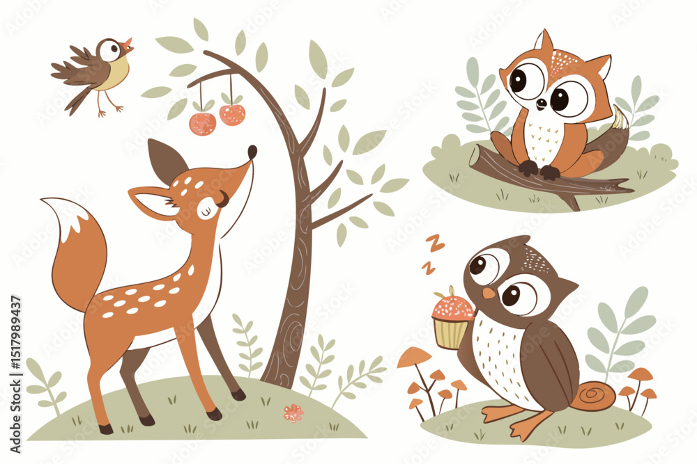 Fototapeta premium Adorable woodland animals illustration set